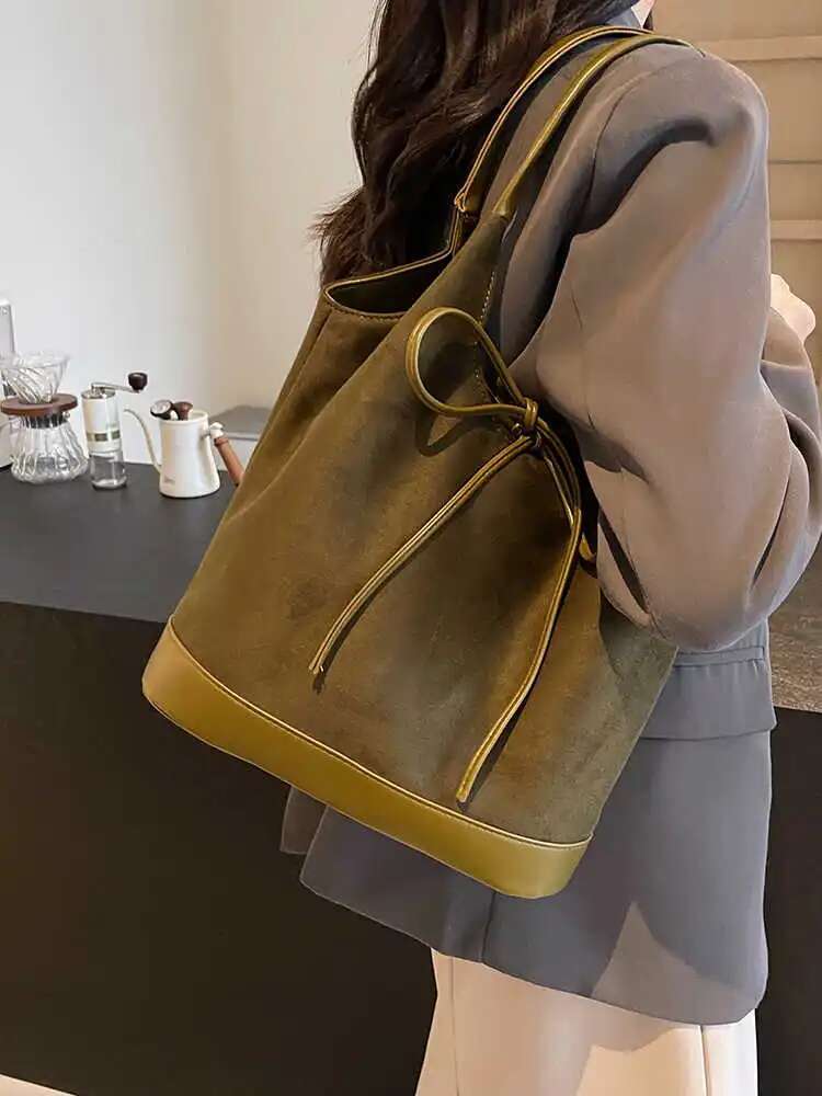 Suede Women's Underarm Bag 2025 New Fashion Bow Designer Handbag Autumn Retro Frosted Splicing Large Capacity Commuting Shoulder Bag