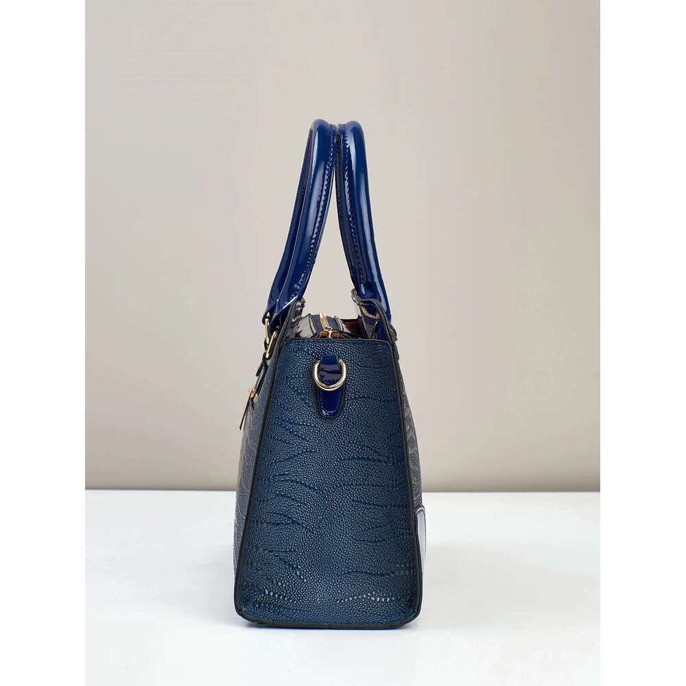 Luxury Designer Crocodile Pattern Handbag, Women Large Capacity Crossbody Bag, Fashion Glossy Satchel Purse