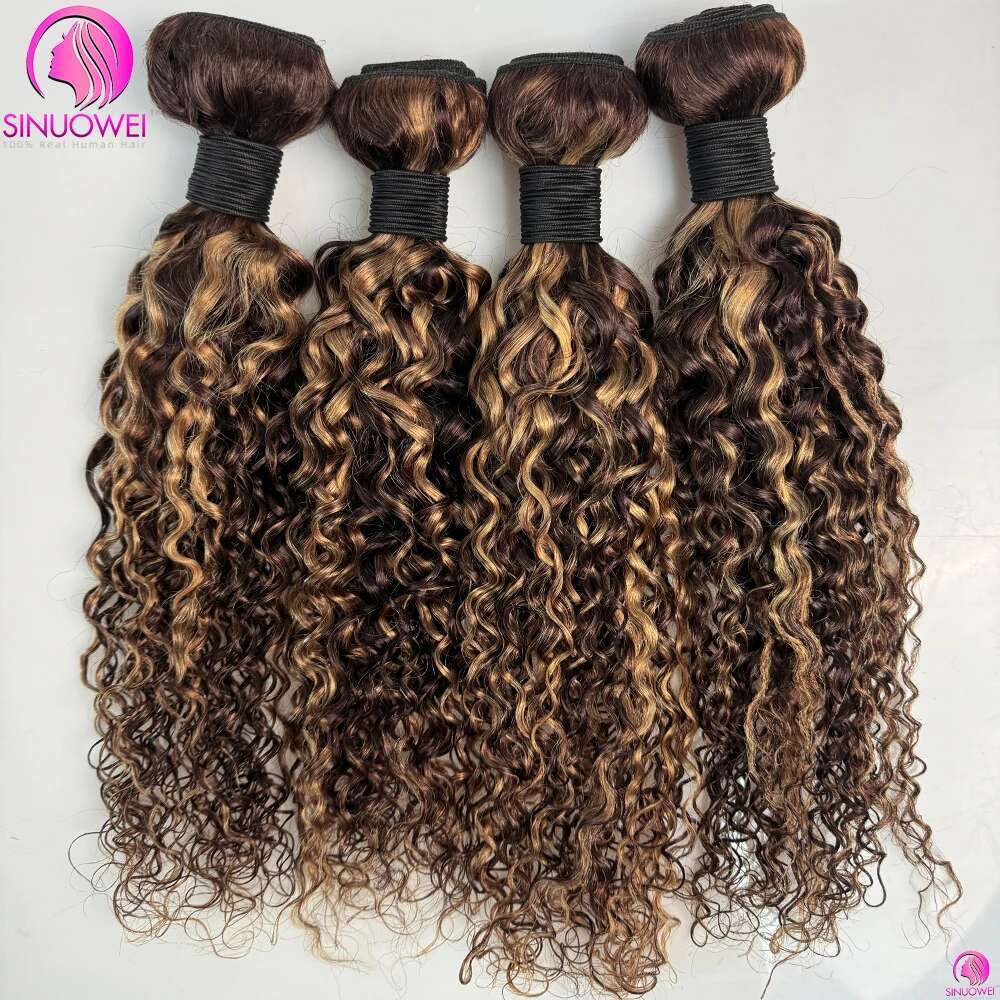 Highlight Water Wave Weaves Brazilian 100% Human Hair Wet And Wavy Double Weft Deep Curly Bundles