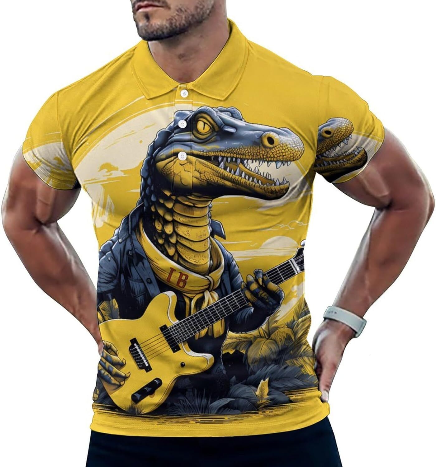 Mens Polo shirt Alligator Cute Animal Men's Short Sleeve Polo Shirt Slim Fit Button Down Golf Shirts Casual Fashion Trends