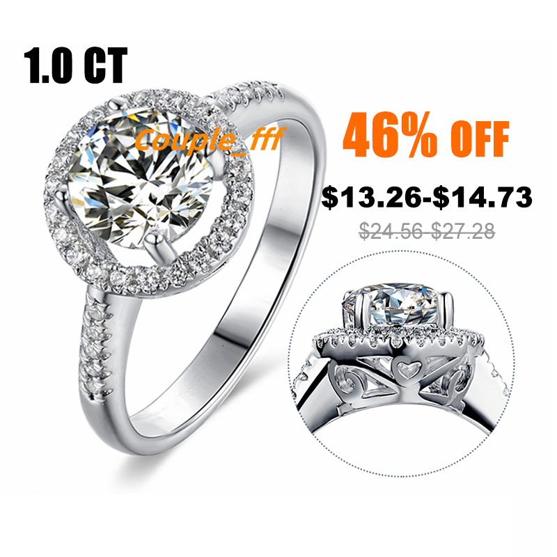 Abiding Custom White Gold Plated Halo Engagement Wholesale Price 1CT Moissanite Diamond Ring 925 Silver Ladies Rings