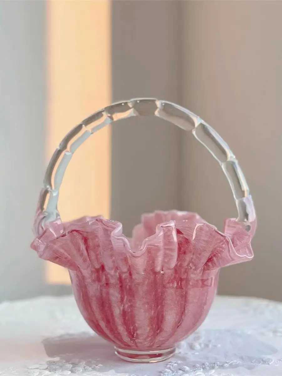 Vase Light Luxury Glass Vase Solid Color Folded Skirt Edge Small Basket Fruit Flower Basket Home Exquisite Fashion Ornament C251124