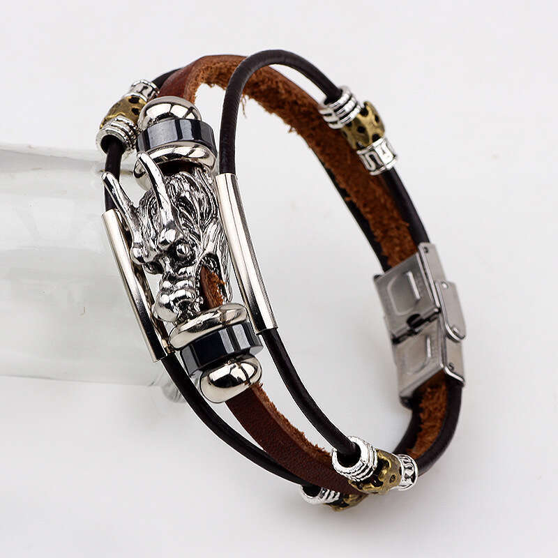 Ethnic bracelet, Chinese style element leader, cowhide bracelet with multiple leather ropes, men's high-end feeling