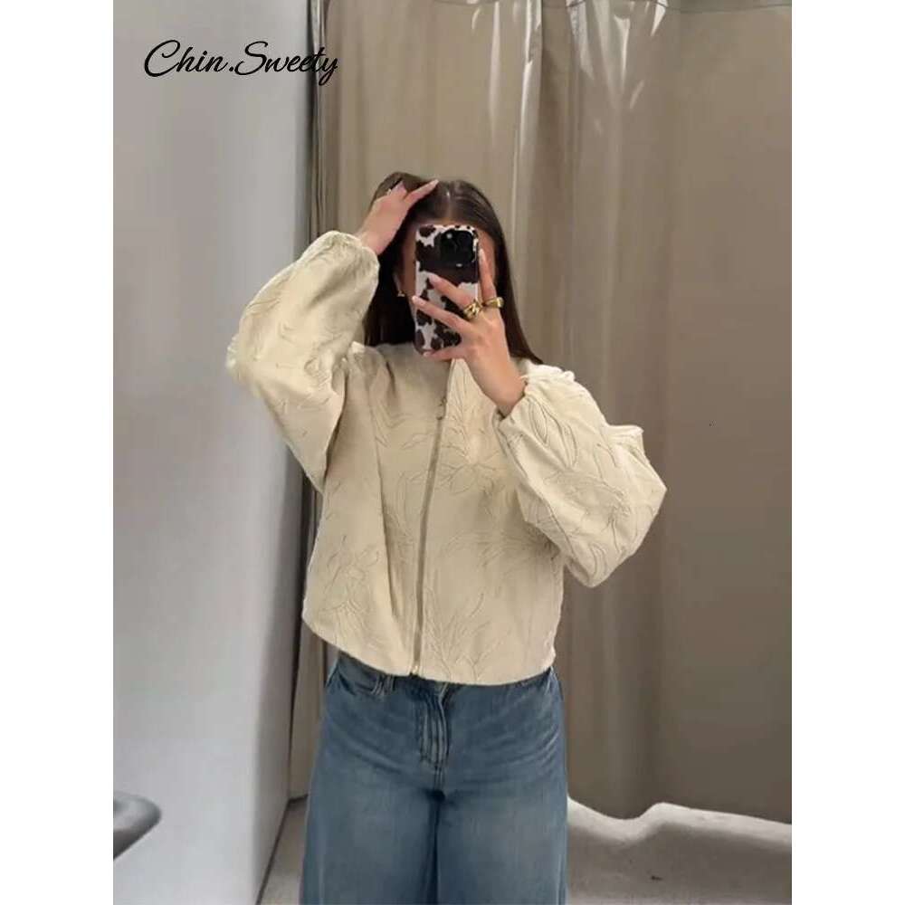 Casual Embroidery Women's Bomber Jacket Loose Zipper Long Sleeve Short Coat Female 2025 Spring Fall Lady High Street Outwears