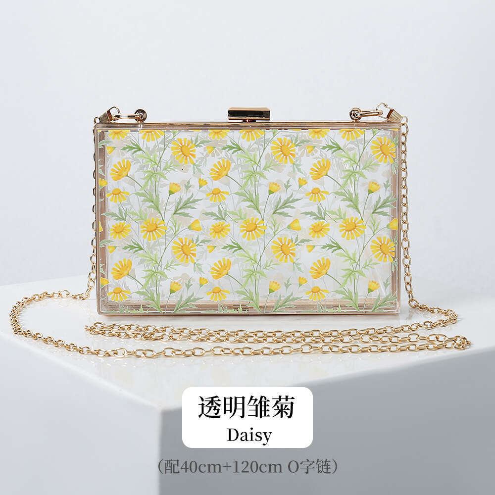 Dinner Bag New Acrylic Transparent Daisy Women S Casual Versatile Shoulder Party Dress Chain Banquet Bag KQ