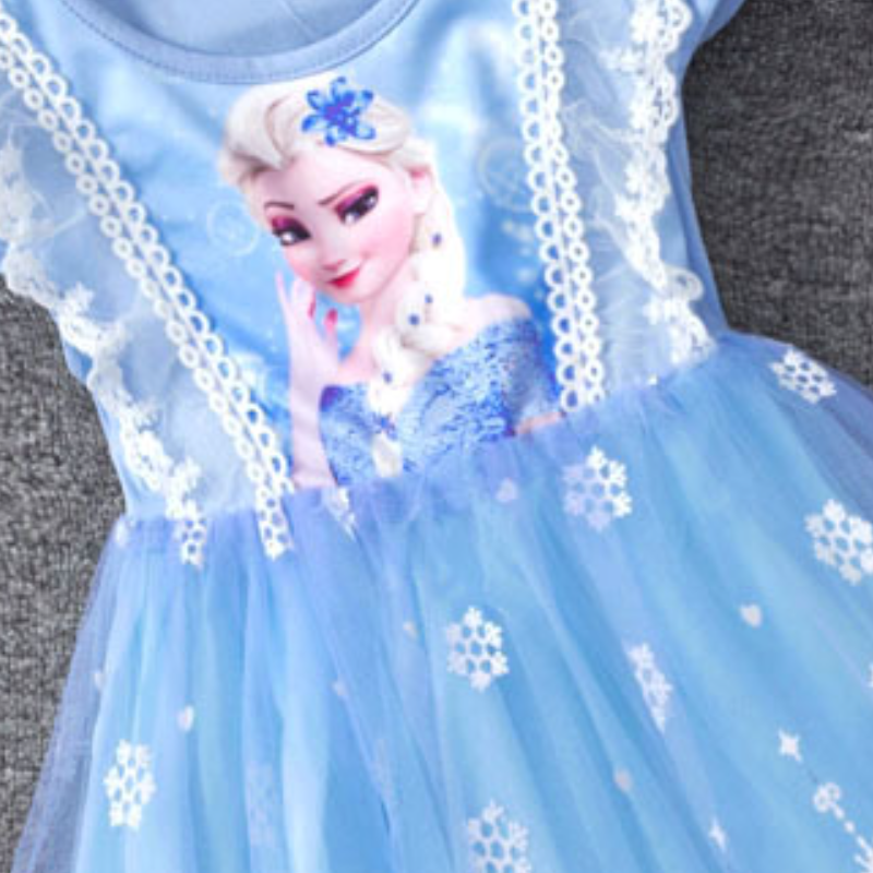 DISNEY kids designer short-sleeved dress birthday party dress baby designer clothes girls spring and summer children's clothing Elsa's princ