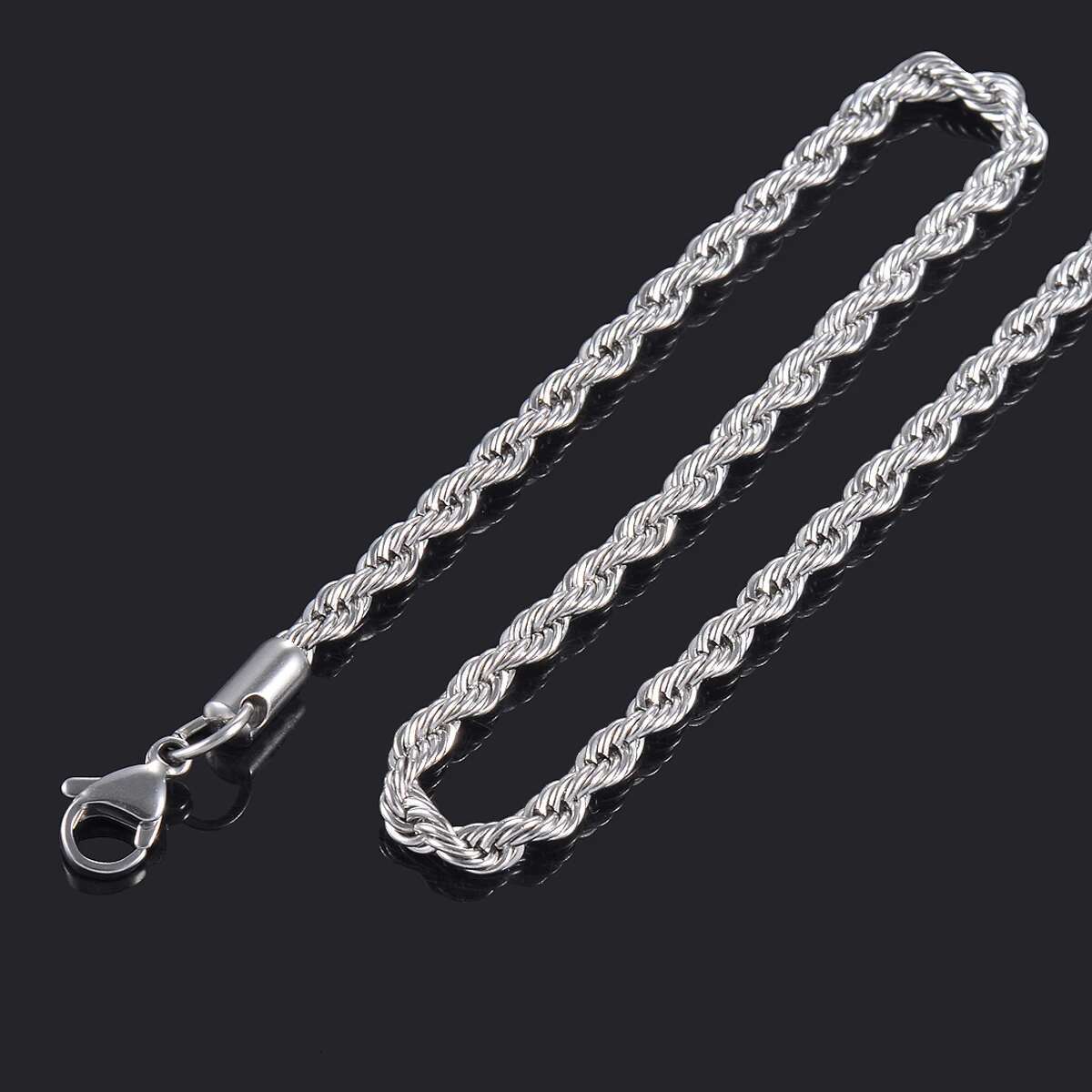 10Pcs Wholesale Silver Color Stainless Steel Twist Rope Chain Necklace for Men Women Waterproof Choker Jewelry Accessories