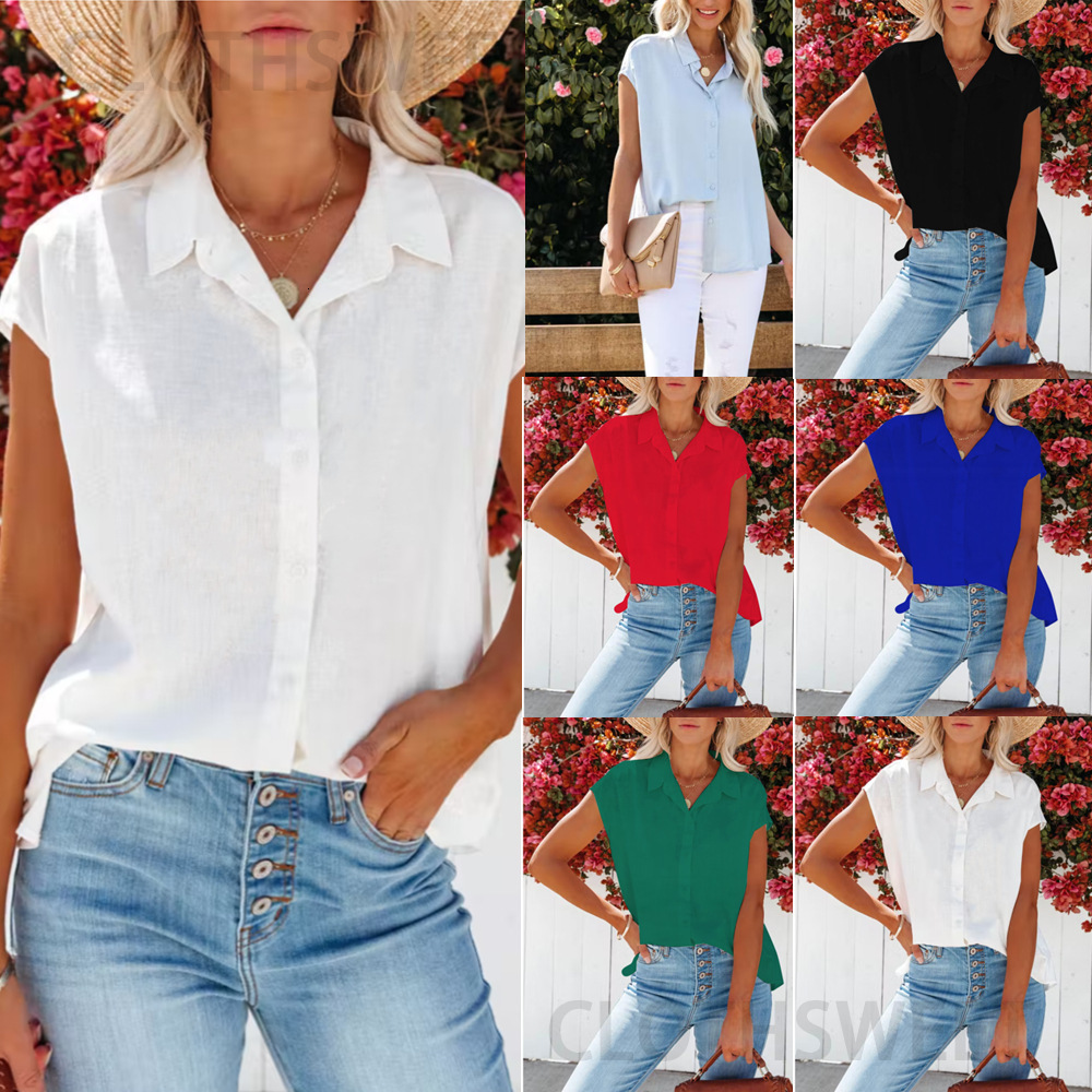 Womens shirt womens wear 2022 new top sleeveless V-neck solid womens shirt