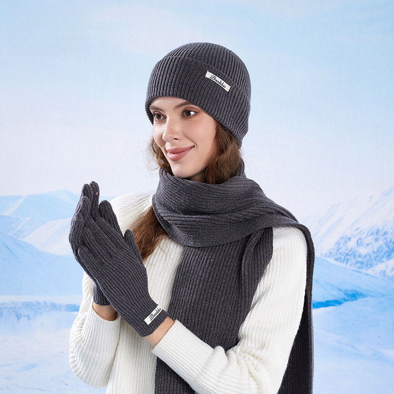 Winter Hat Gloves Scarf Three-Piece Set designer hat Outdoor Warm Knitted Wool Hat Cold-Proof Ear Protection Versatile Pullover Hat for Women