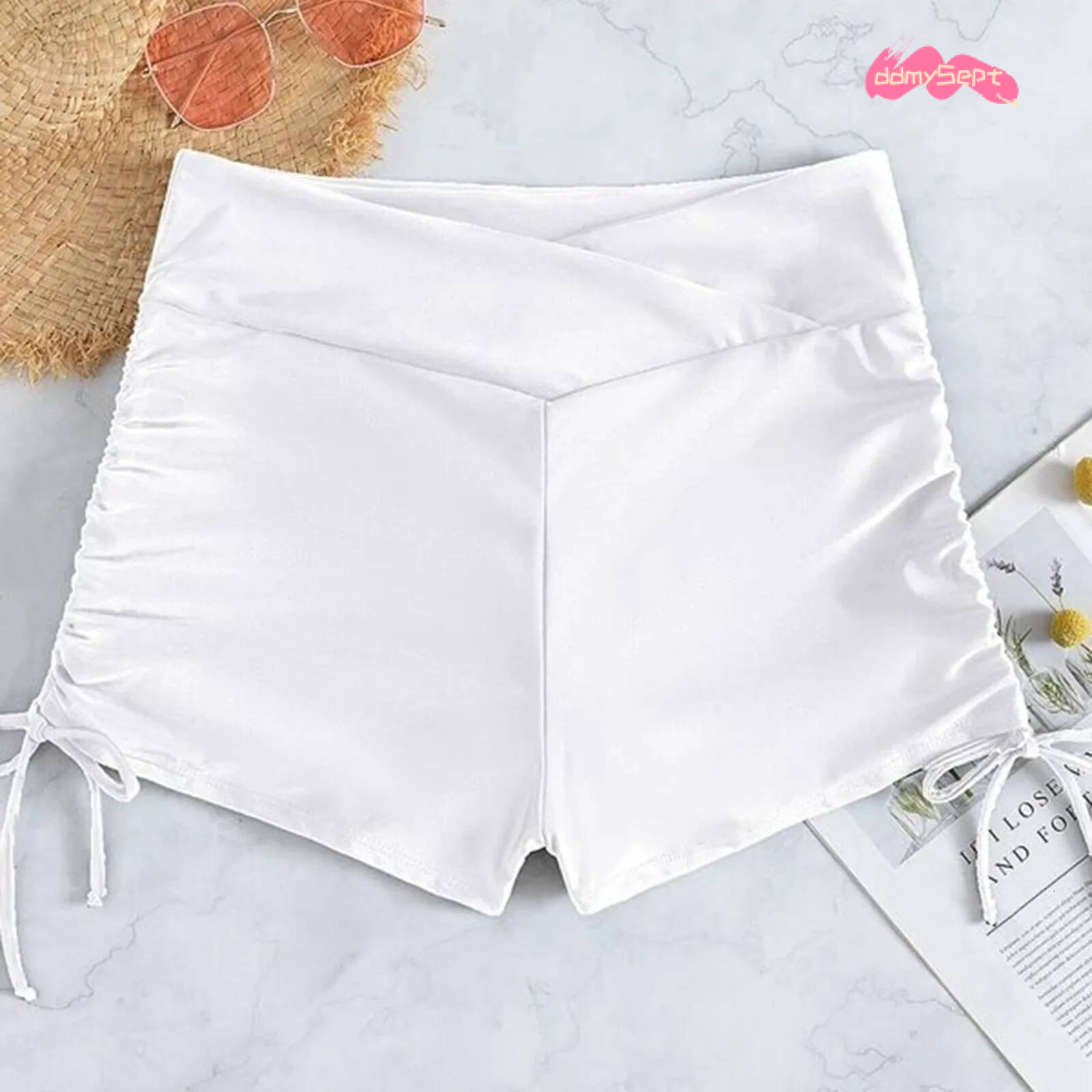 2024 Adjustable Side Tie Swimming Trunks Women's Swim Shorts High Waist Beach Bottoms Summer Swimsuit Tankini Bottom Beachwear ddmysept