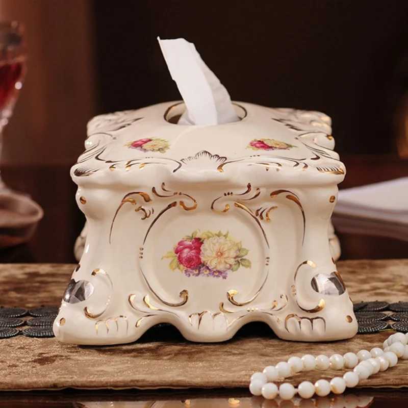 Ceramic Ttissue Box/European Style Floral Pattern Paper Box/Creative Home Napkin Paper Case/Living Room Coffee Table Storage CM251124