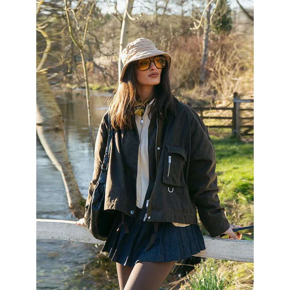 Designer Clothes Zipper Corduroy Work Jacket Coat Collar Waxed Pocket Biker Cargo Jackets Vintage Loose Women Workwear Outwear Slimming Overcoat