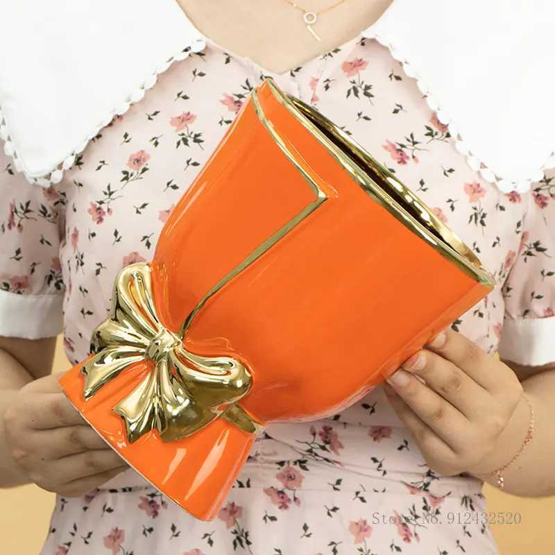 Luxury Butterfly Orchid Flower Vase Ceramic Light Special Pot Home Decor Green Orange Red White Grey Blue Bouquet 1Pc C251124