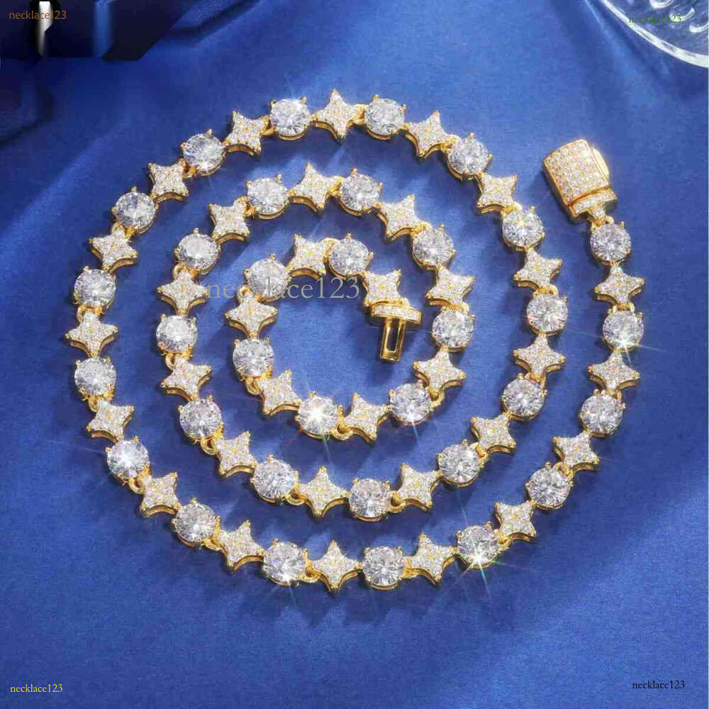 Sterg Sier Star Round Moissanite Tennis Chain Necklace New Design Hip Hop Couple Fine Jewelry Femme For Valentine