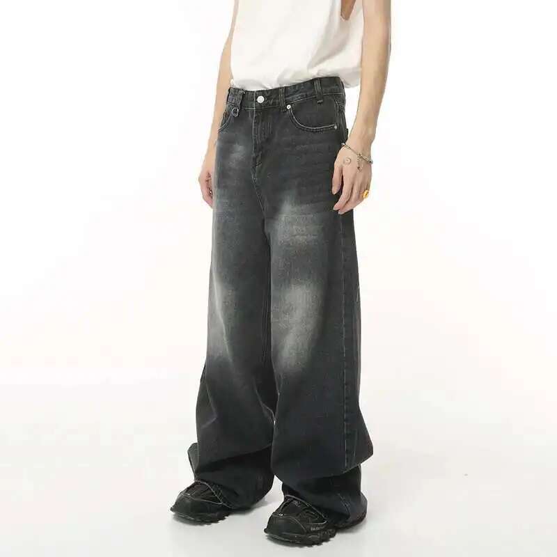 IEFB Vintage Men's Baggy Trousers 2023 New Streetwear Wide Leg Loose Denim Fashion Distressed Straight Pants 9C1519