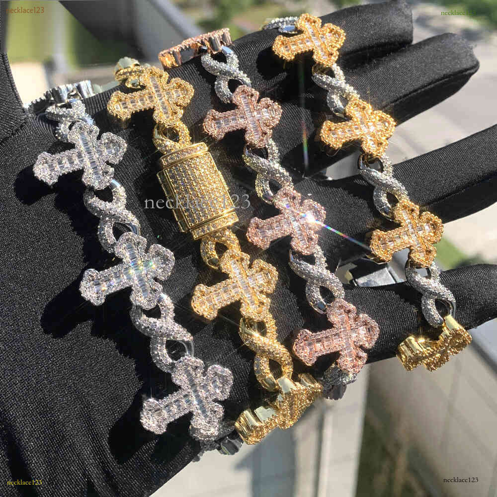 2025 latest model, Ice Out vs Mossany New Hip Hop 8-figure Unlimited Chain Ladder Square Cross Full Diameter bracelet for men and women Free shipping