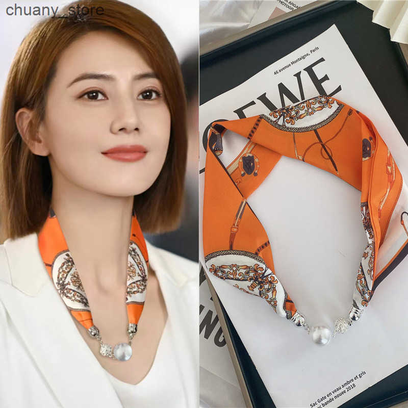 Magnetic buckle scarf for women in summer thin headband neck covering magnetic suction buckle neck decoration small strip neck protection belt narrow 