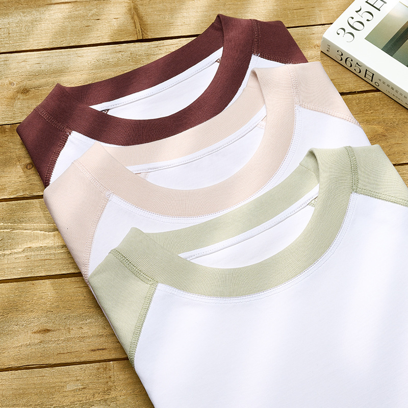 Pure Cotton 300G Raglan Sleeves T-Shirt With Youthful Contrasting Color Round Neck Top, Loose And Casual Short Sleeved Men's Summer