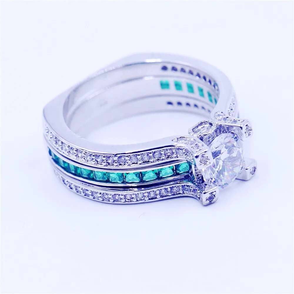 Hot Sell Lab Emerald Diamond Ring Set 925 Sterling Silver Wedding Band Rings for Women Men Engagement Promise Party Jewelry