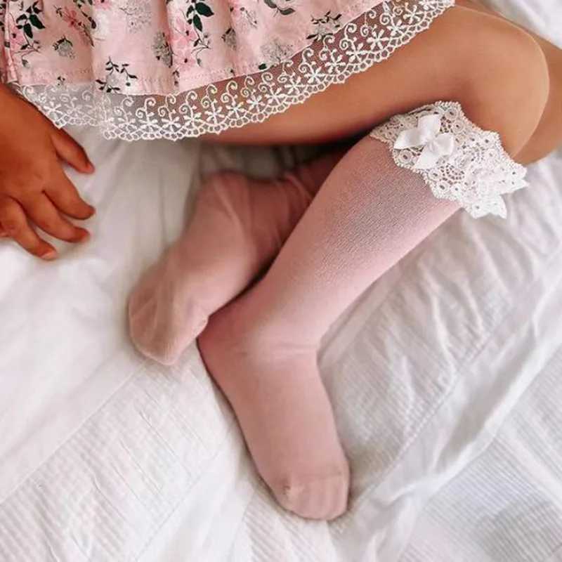 Winter Autumn Baby Girls Knee High Socks Lace Ruffle Long Sock Cotton Kids Toddlers Princess Christma Socken For 0-5Years G251124