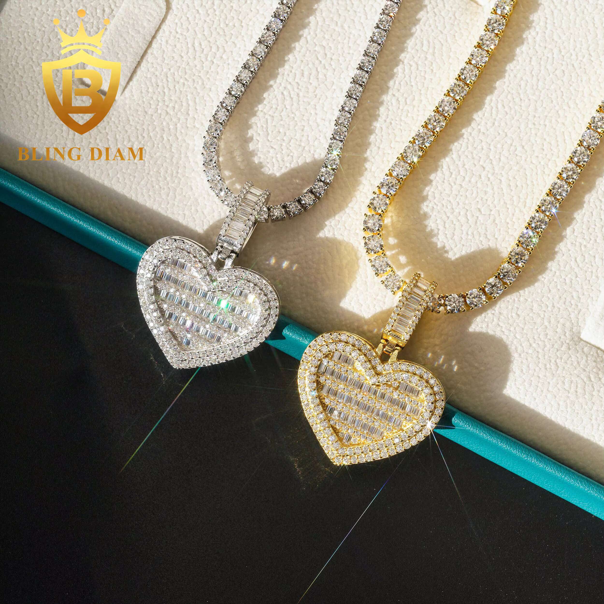 Moissanite Hip Hop Jewelry Luxury Heart Shape Pendant Earrings Cuban Ring Set Moissanite Custom Pendant 925 Silver Iced Out Gift