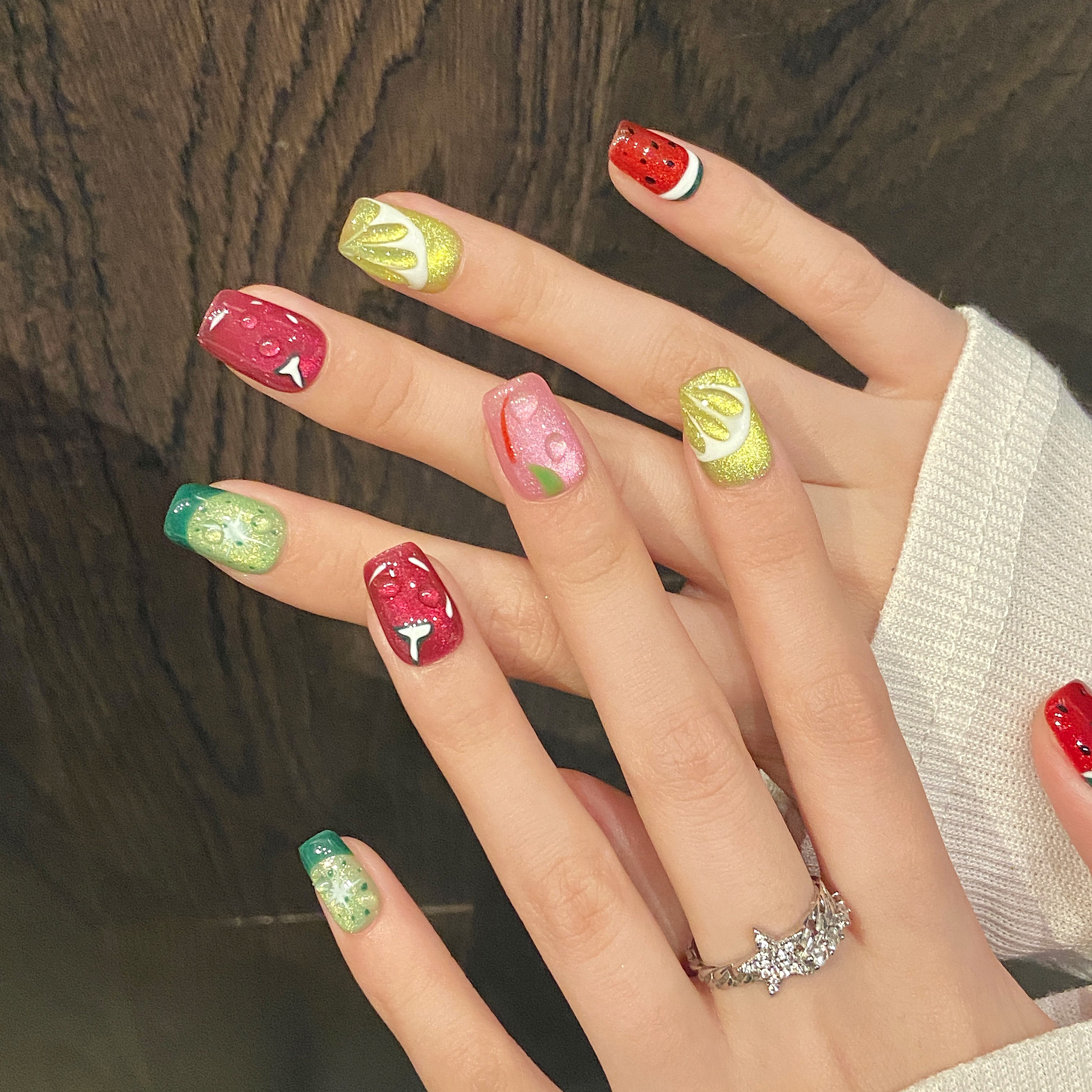 almond/square press on nail fruit element