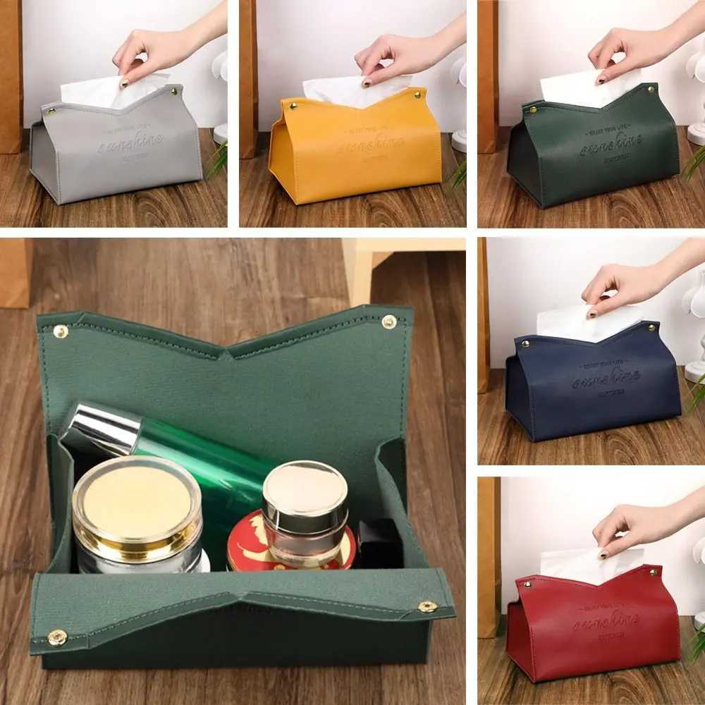 Leather Tissue Case Napkin Holder Storage Container Car Tissue Box Solid color minimalist Home Living Room DecorationM251124