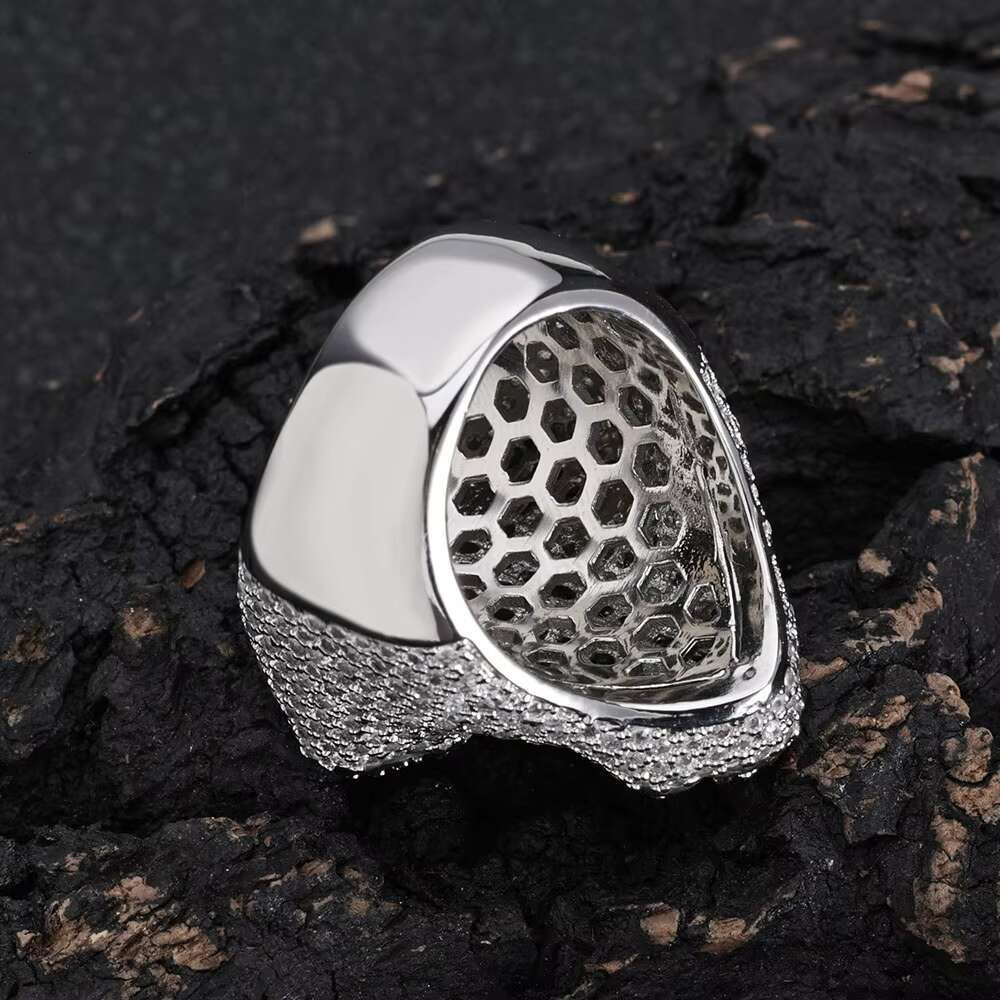 NUOYA Hip Hop Rapper Jewelry Shiny Diamond Cross Ring for Men White Gold Plated Micro Pave Baguette Zircon Cross Ring for Gift