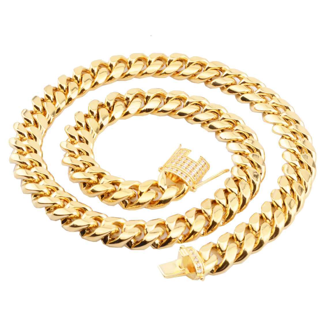 Custom Size Best Quality Chain Jewelry 8-18MM Cuban Chain Necklace Iced Cuban Link Necklace 18k Gold Stainless Steel Chain