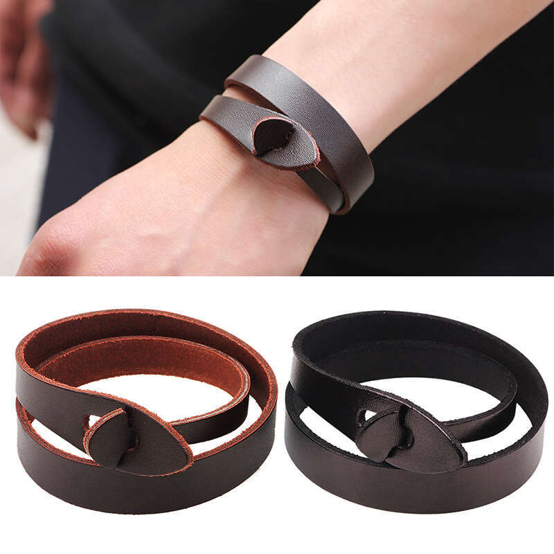 Minimalist and Double Loop Wrapping Personalized Genuine Women, Made of Old Leather Bracelet for Women