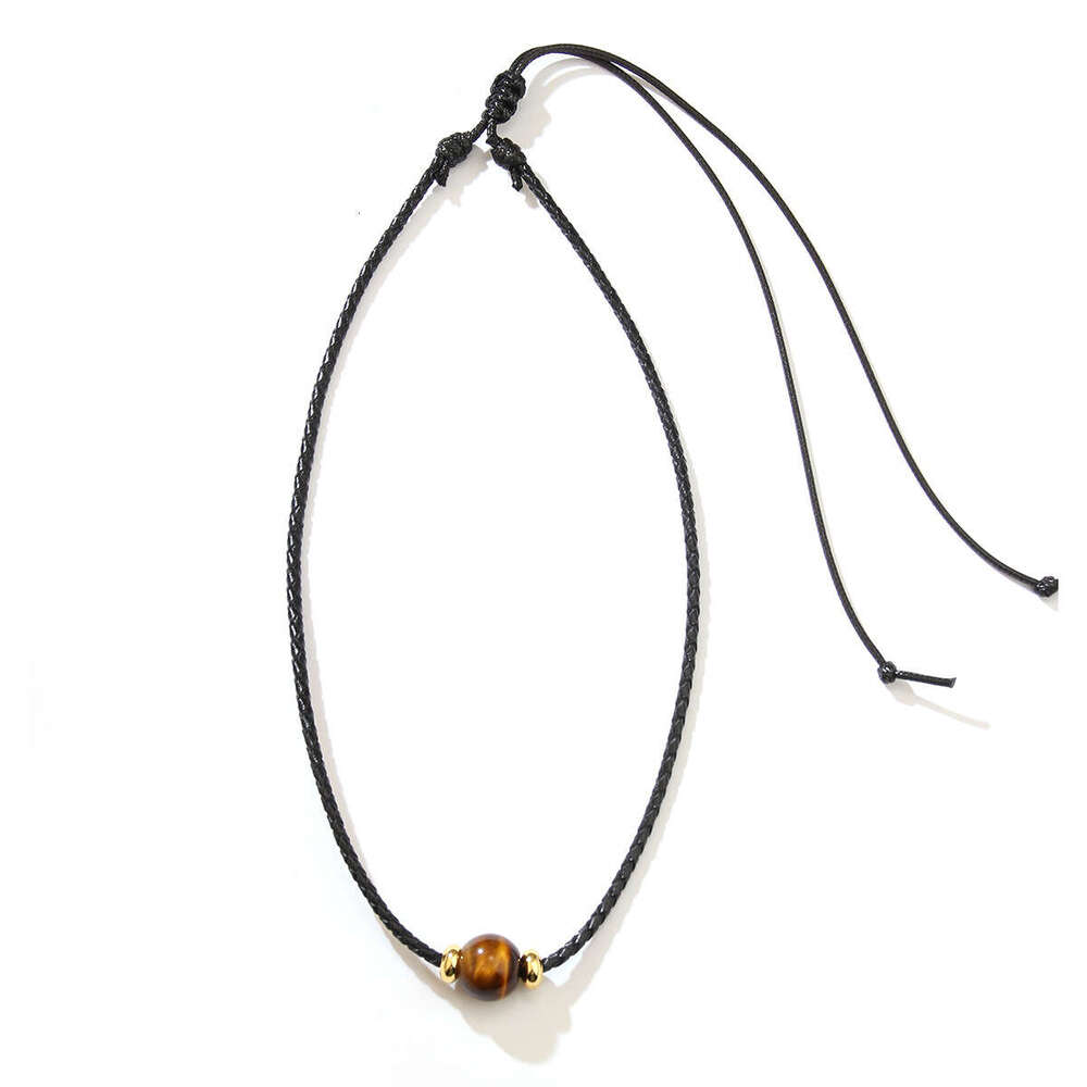 Hot selling Melad coffee color premium natural tiger eye stone bead necklace with simple style, light , niche collarbone chain