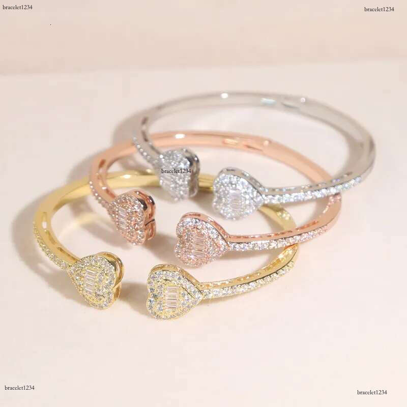 Free Shipping Heart Love Shape Adjustable Bangle Bracelet Women Men Hip Hop Iced Out Bg Cubic Zirconia Couple Jewelry Gift