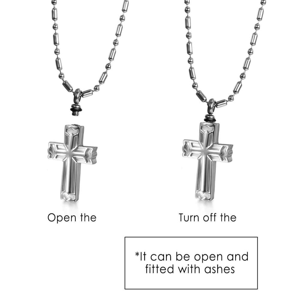 BONISKISS Fashion Cross Necklace Cremation Cylinder Ashes Keepsake Holder Memorial Lord Prayer Pendant for Men Women Urn Jewelry