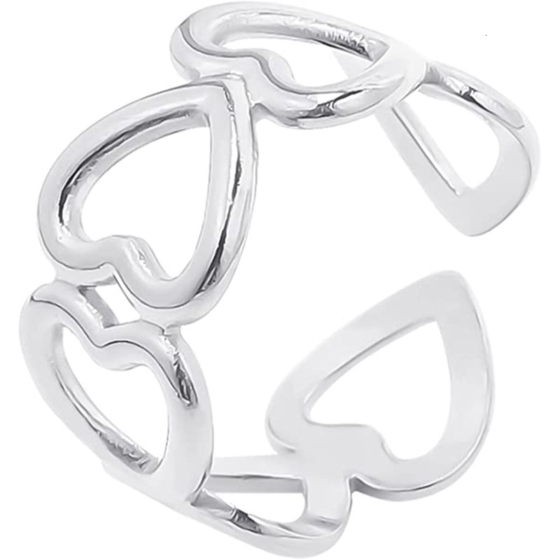 Dingyuan Korean version titanium ring, women's heart-shaped design, simple niche, cold and aloof style, stainless steel open mouth ring