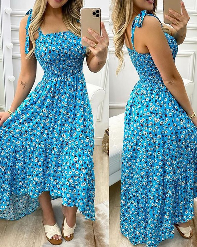 1685# short sleeved new suspender patchwork printed irregular strapless dress