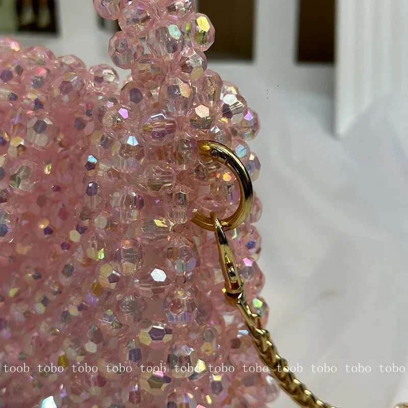 Designer bag Designer bag Designer bag Summer Shining Bling Pink Clutch Bag Acrylic Beaded Woven Handbags for Women Popular Crossbody Dinner Bags with