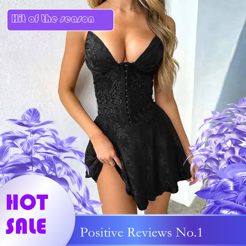 Dongdumaoyi Townlike Waist Wrap A Line Lace Dress Women Spaghetti Strap Mini Spring Summer Backless Nightclub Sexy Party Dresses