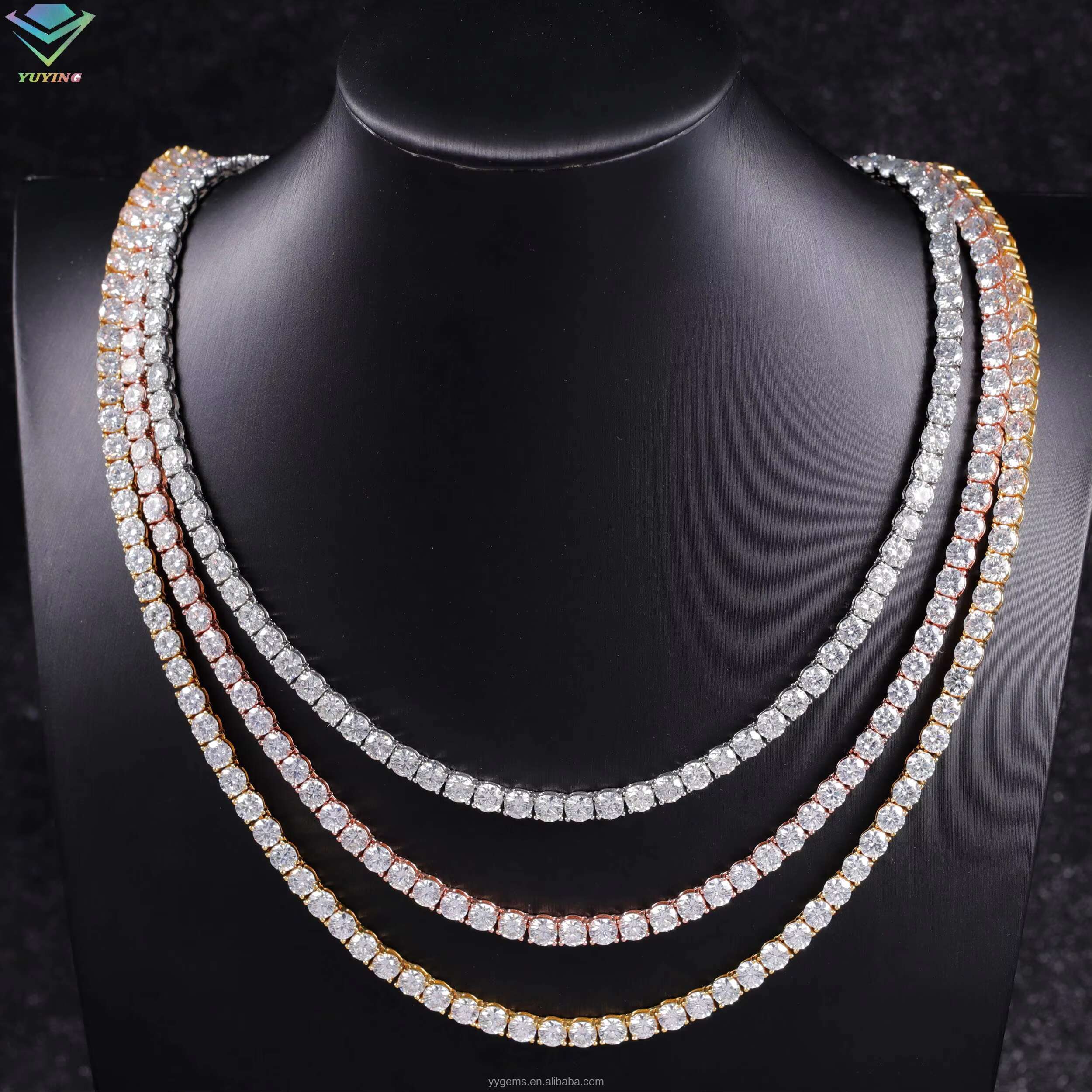 Hot Sale Pass Diamond Test 2mm-6.5mm Moissanite Gold Plated S925 Sterling Silver Women Men HipHop Diamond Necklace Tennis Chain