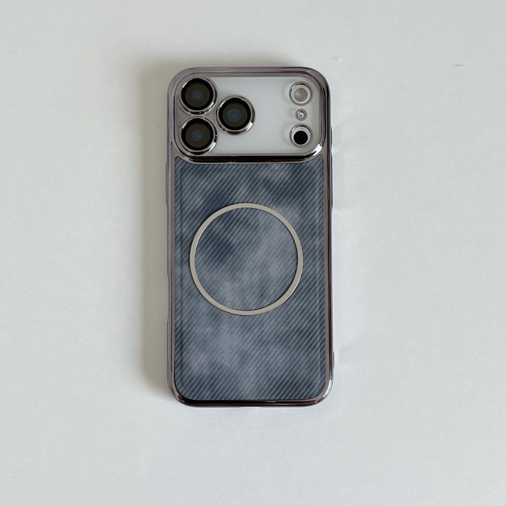 Denim Texture Magnetic Phone Case Compatible with iPhone 17 Pro Max Electroplated Full Coverage Lens Protector Hard Case