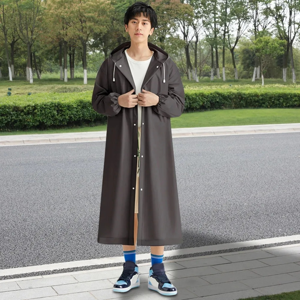 Fashion Adult Waterproof Long Raincoat Women Men Rain Coat Hooded For Outdoor Hiking Travel Fishing Climbing Thickened 250421