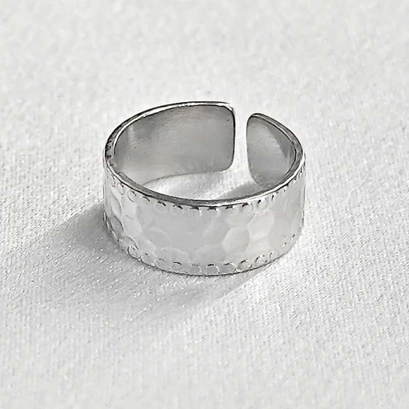 Top Source Personalized Stainless Open Creative Hammer Pattern Titanium Steel Ring Fashionable Simple Cold Style