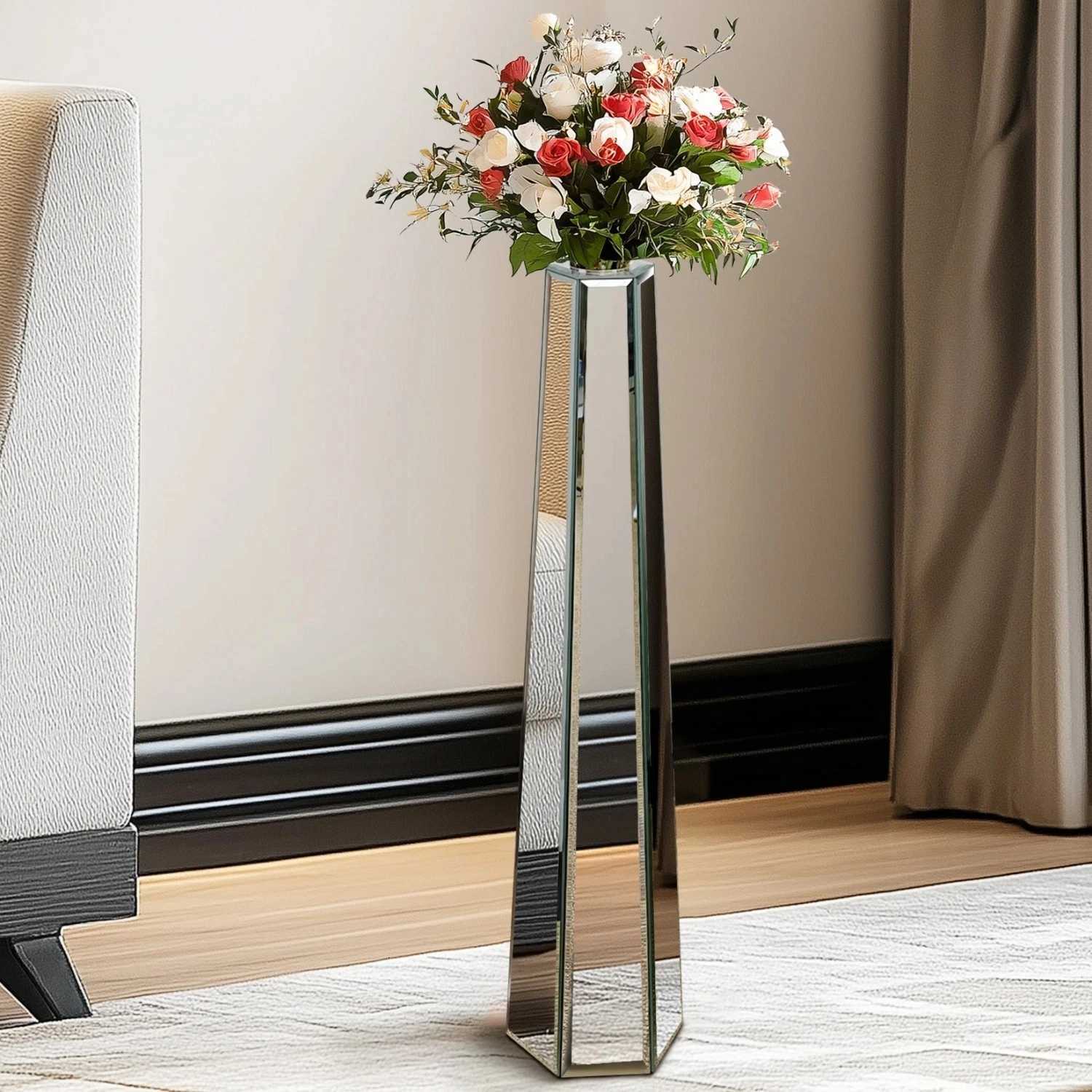 30 Tall Mirrored Floor Vase Silver Big Vases for Decor Living Room Home Decorative Vases for Dried Flower C251124