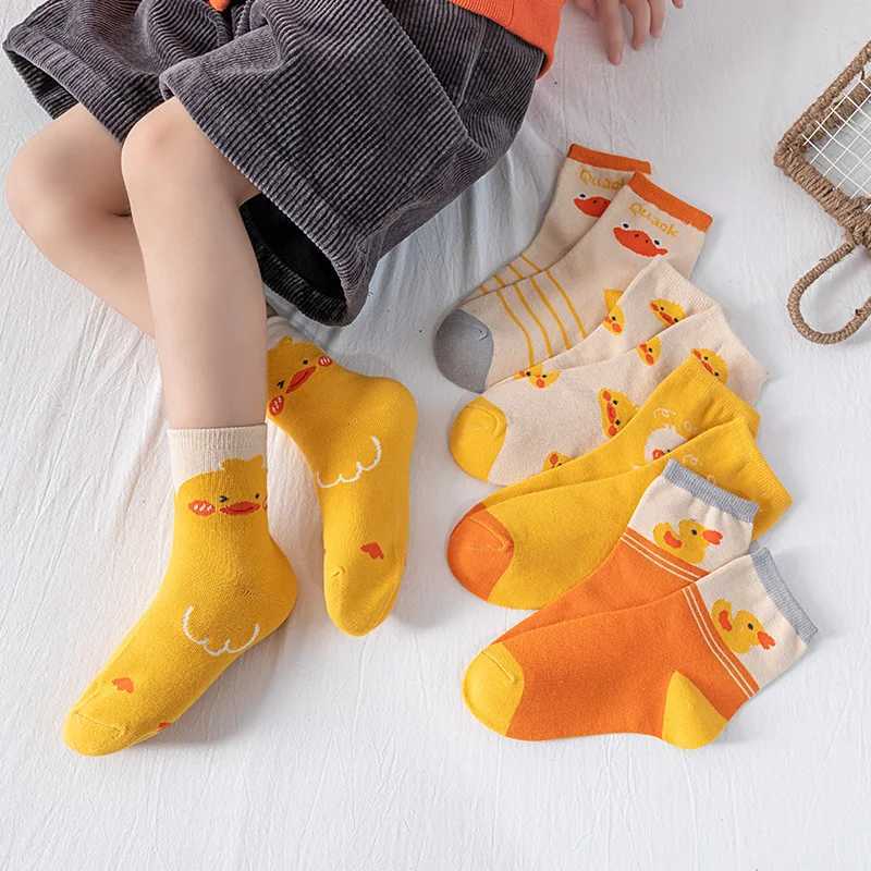5 pairs of autumn and winter CHIldrens short SOCKS cute yellow duck breathable boys and girls mid tube SOCKS G251124
