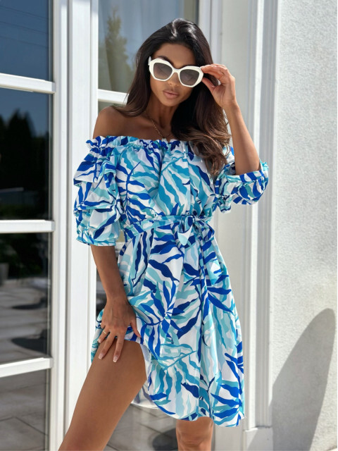 2023 Summer Simple One Shoulder Short Sleeve Printed Dress for Womens Wear