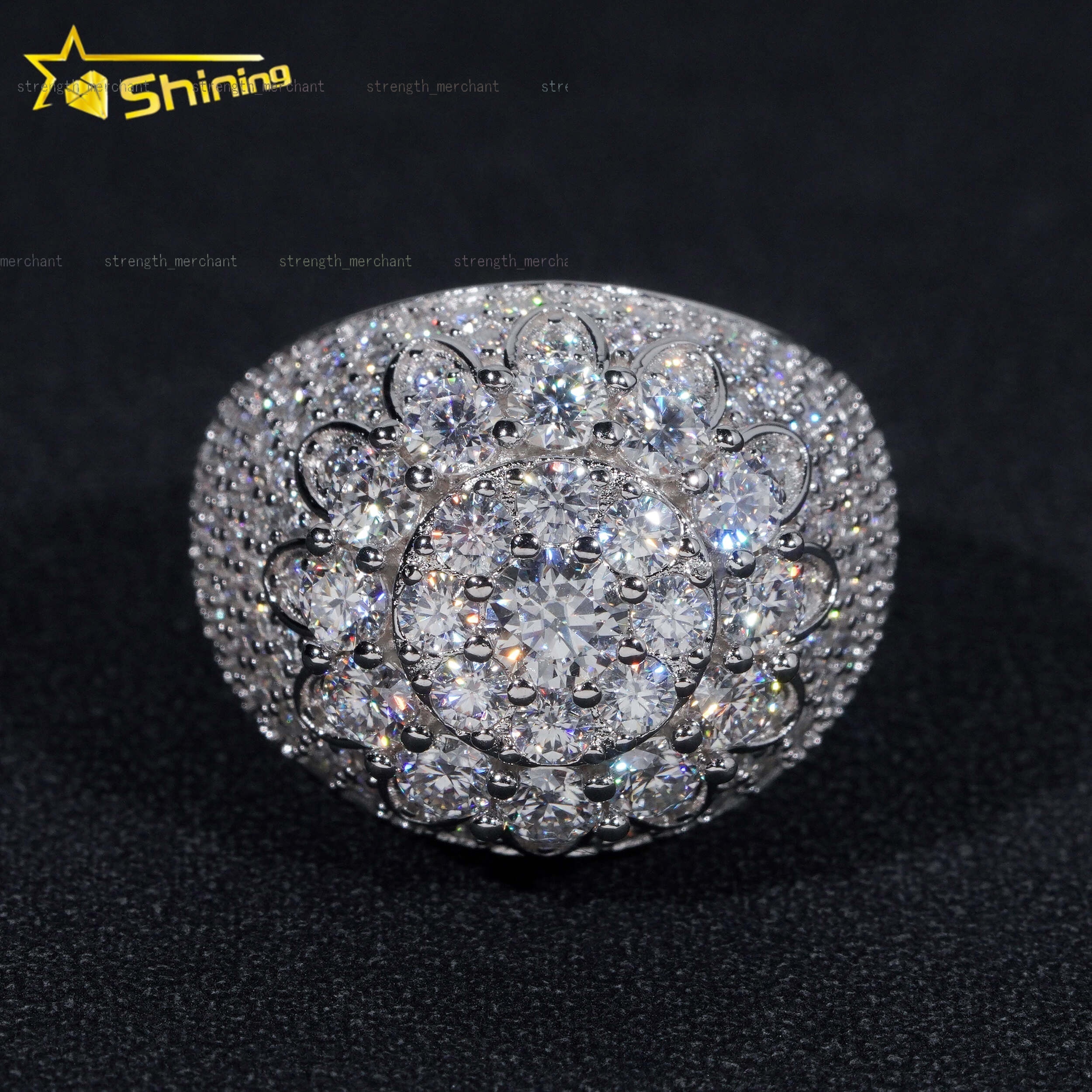 GRA Certificate 925 Sterling Silver Gold Plated Hip Hop Jewelry Sparkle Iced Out Moissanite Men Ring