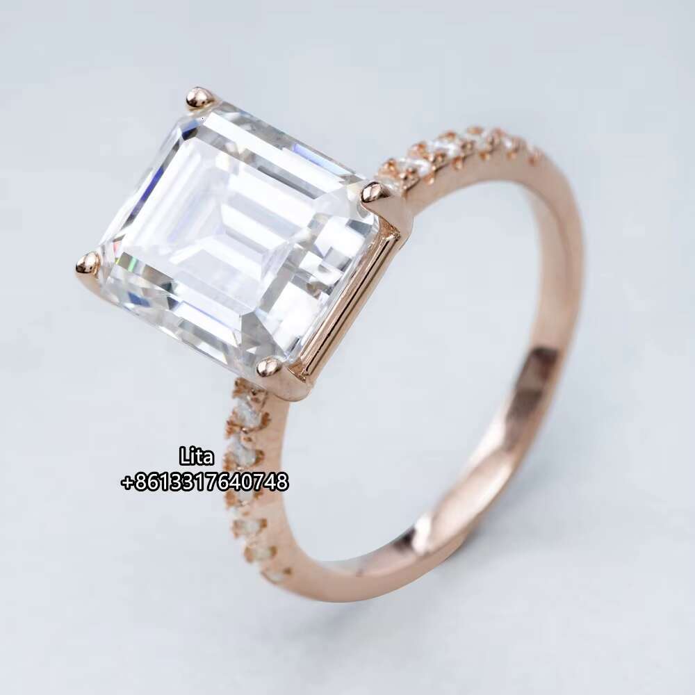 Luxury Trendy 925 Sterling Silver Emerald Cut 9*11mm Iced Out 5ct Emerald halo Moissanite Ring