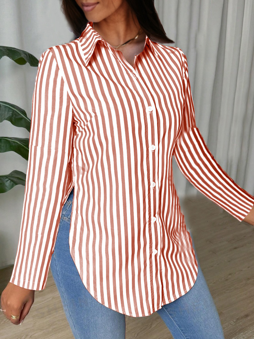 2024 autumn fashion simple striped printed long sleeved shirt for women