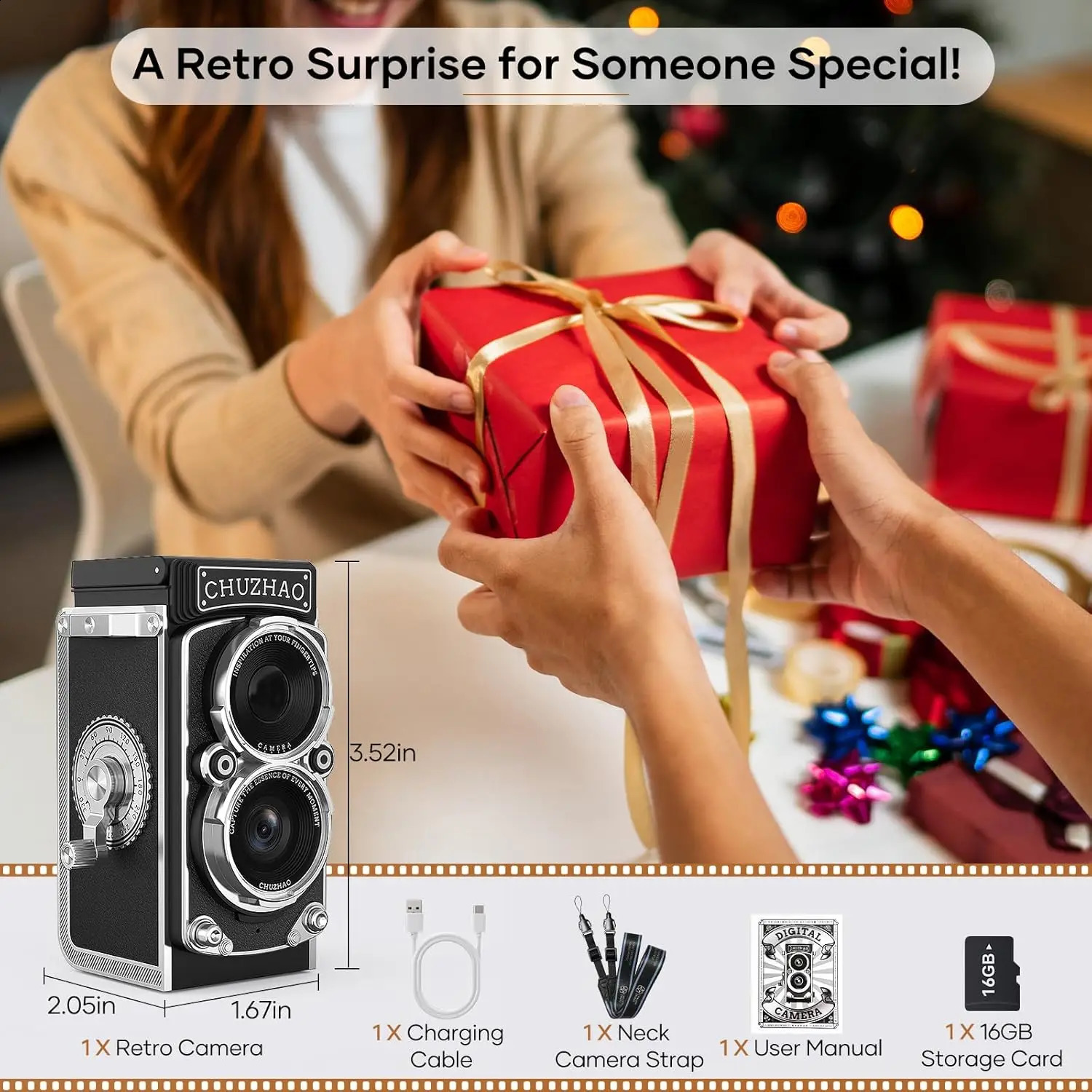 CHUZHAO Mini Retro Digital Camera with 154inch Screen 1080p Video 12MP Pos Compact Portable Birthday Gift 250408