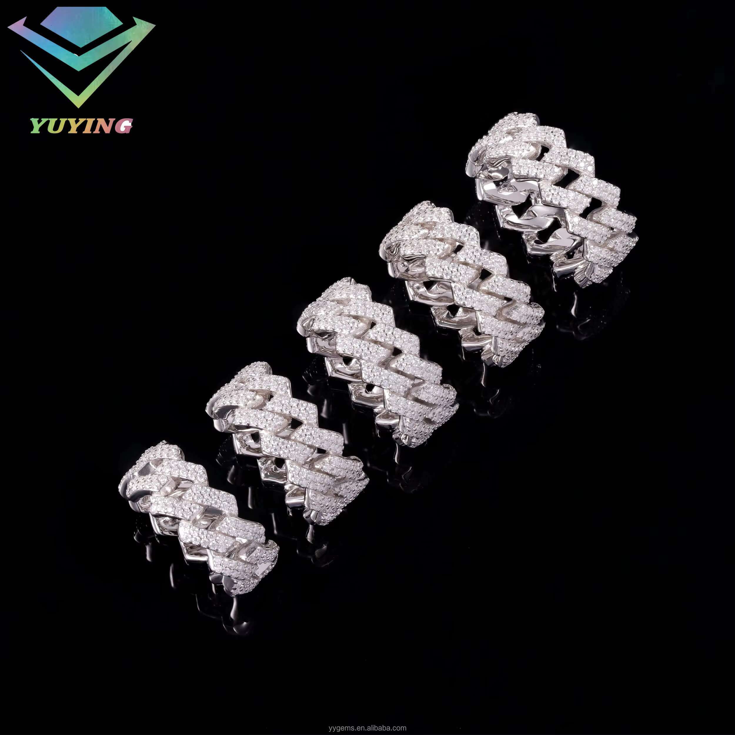 Cheap Price 925 Sterling SIlver 18K Gold Plated Cuban Link Ring Iced Out Jewelry Hip Hop Moissanite Cuban Ring for Men Women