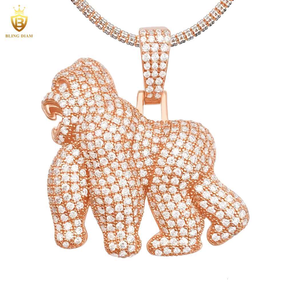 Iced Out Hip Hop Jewelry 925 Sterling Silver VVS Moissanite Diamond Gorilla Pendant Necklace